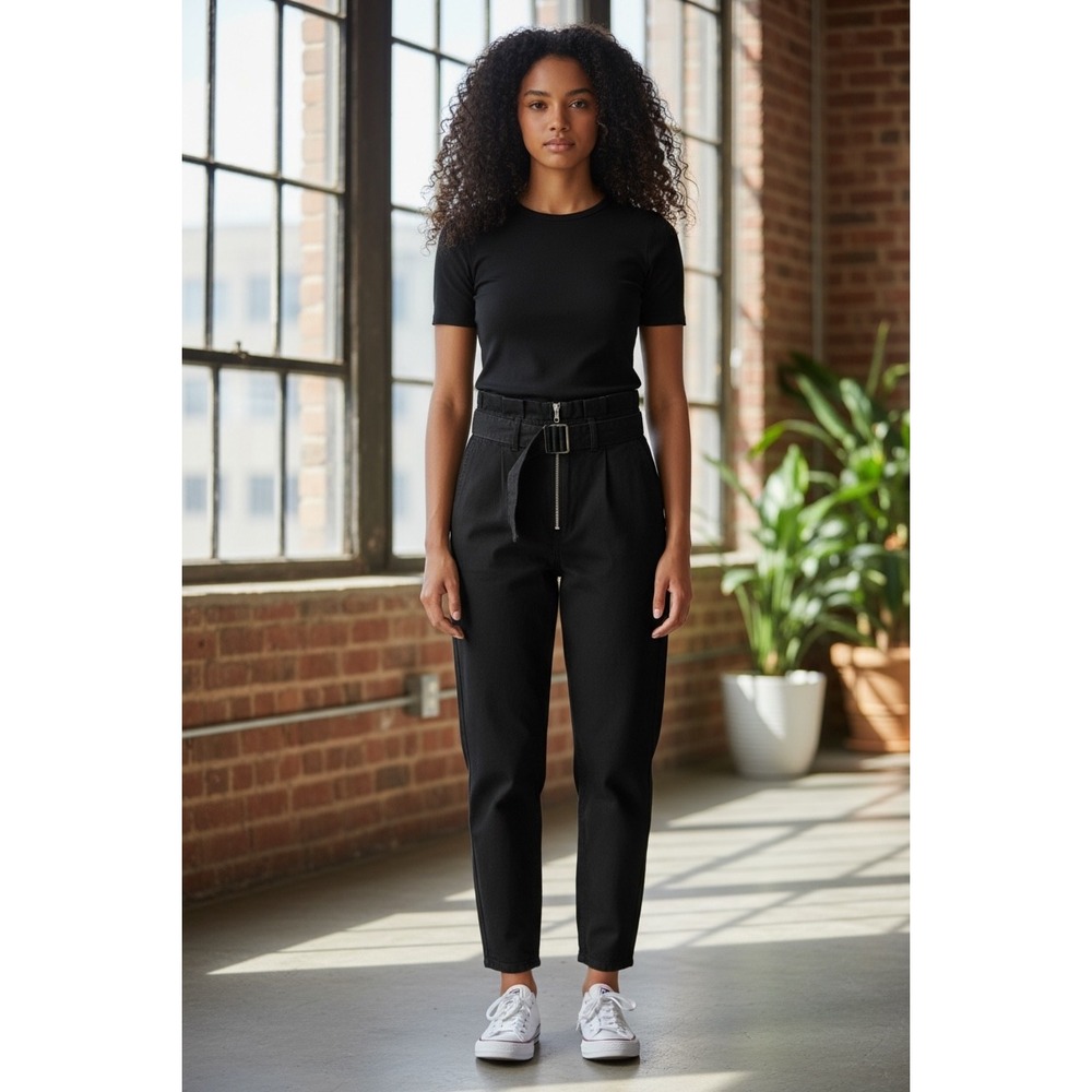 JOE'S Jeans Women's Size 30 High Rise Belted Tapered Leg‎ Black Pants Minimalist